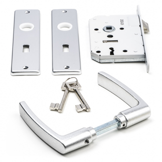 Starx Deurbeslag set | Starx | 56 mm (Deurklinken met schild, Klavierslot met sluitplaat en sleutel) 8760001 K010808176