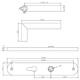Starx Deurklink met cilinderschild | Starx | 55 mm (Inclusief slot, RVS, Zwart) 86.100.30 K010809286 - 2