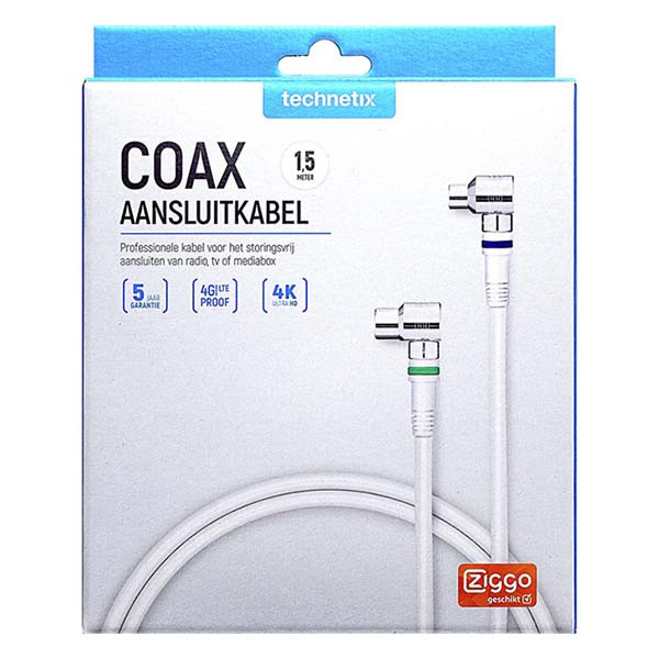 Technetix Coax kabel - Technetix - 1.5 meter (Digitaal, Haaks) 11201510 RLA21-15 K010408018 - 5