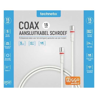 Technetix Coax kabel Ziggo - Technetix - 1.5 meter (F connector, Wit) 11200490 RLA30-1.5S K010408308 - 4