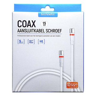 Technetix Coax kabel Ziggo - Technetix - 1.5 meter (F connector, Wit) 11200490 RLA30-1.5S K010408308 - 5