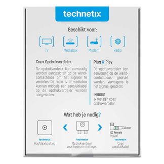 Technetix Coax splitter - Technetix (Vrouwelijk naar 2 x mannelijk) 19010700 PTSX-02 K030408002 - 5