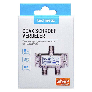 Technetix F connector splitter - Technetix (2-weg, 4.5 dB, Ziggo gecertificeerd) 19008530 ESX-02 K030408109 - 3