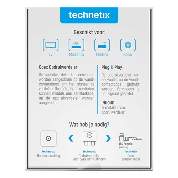 Technetix KabelKeur Coax splitter - Technetix (Vrouwelijk naar 2 x mannelijk) 19010700 PTSX-02 C030408002 - 5