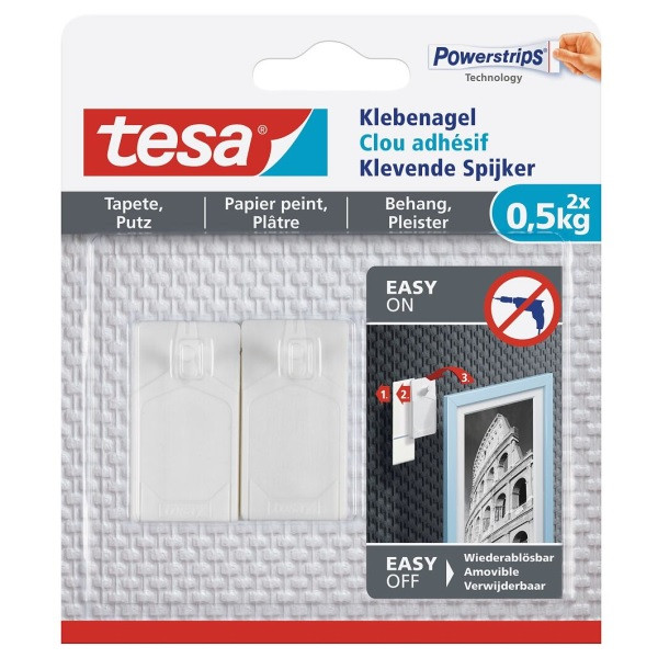 Tesa Klevende spijker | Tesa | 2 stuks | 0.5 kg (Behang, Pleisterwerk) 77772-00000-00 K100702706 - 1