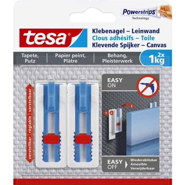 Tesa Klevende spijker | Tesa | 2 stuks | 1 kg (Verstelbaar, Canvas, Behang, Pleisterwerk) 77778-00000-00 K100702719 - 1