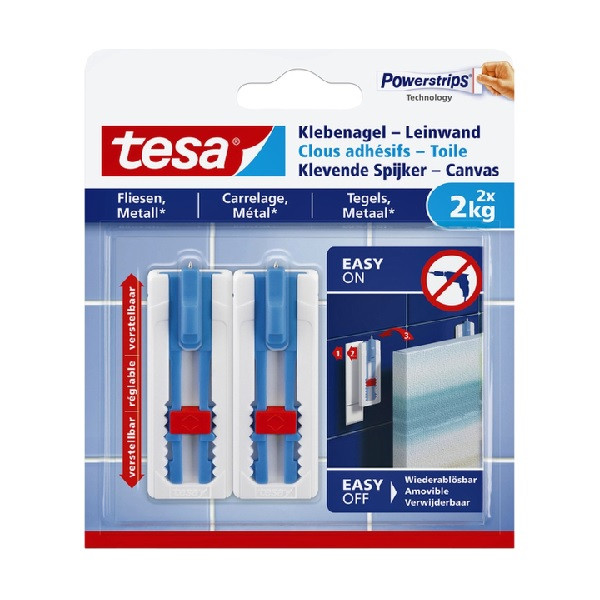 Tesa Klevende spijker | Tesa | 2 stuks | 2 kg (Verstelbaar, Canvas, Tegels, Metaal) 77768-00000-00 K100702721 - 1