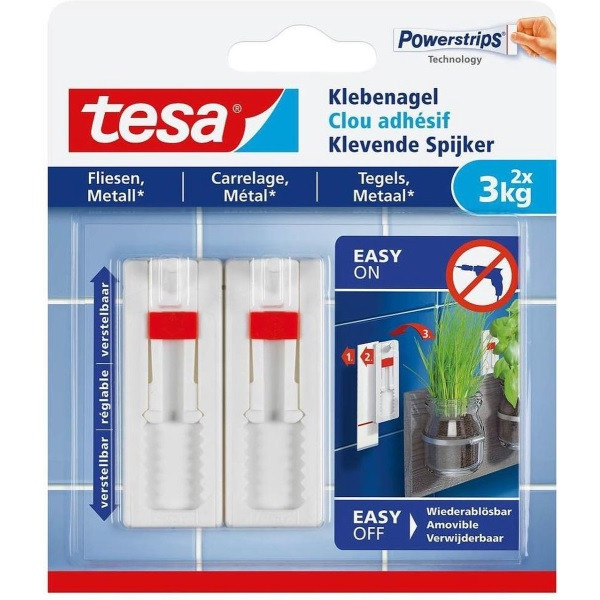 Tesa Klevende spijker | Tesa | 2 stuks | 3 kg (Verstelbaar, Tegels, Metaal) 77764-00000-00 K100702704 - 1