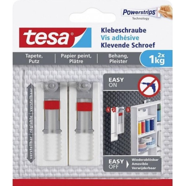 Tesa Zelfklevende schroef | Tesa | 2 stuks | 1 kg (Verstelbaar, Behang, Pleisterwerk) 77775-00000-00 K100702711 - 1