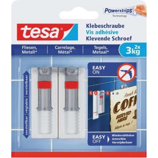 Tesa Zelfklevende schroef | Tesa | 2 stuks | 3 kg (Verstelbaar, Tegels, Metaal) 77765-00000-00 K100702712 - 1
