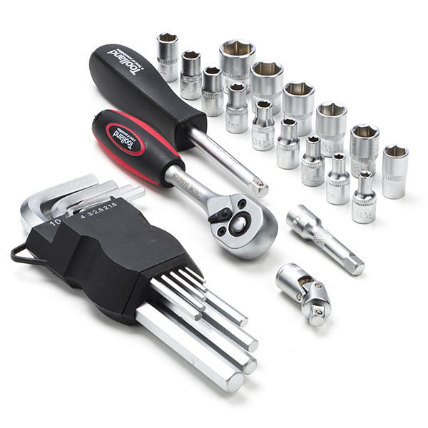 Toolland Gereedschapsset | Toolland | 28-delig (Ratelschroevendraaier, 1/4" doppen, Inbus, Verlengstuk) HSET13 K180106927 - 1