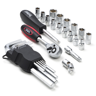 Toolland Gereedschapsset | Toolland | 28-delig (Ratelschroevendraaier, 1/4" doppen, Inbus, Verlengstuk) HSET13 K180106927