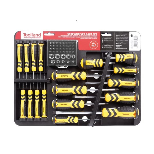 Toolland Schroevendraaier- en bitset | Toolland (Schroevendraaiers, Precisieschroevendraaiers, ¼” doppen, Bits, Koppelstuk, Bithouder) HSET15N K180106736 - 1