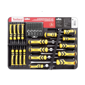 Toolland Schroevendraaier- en bitset | Toolland (Schroevendraaiers, Precisieschroevendraaiers, ¼” doppen, Bits, Koppelstuk, Bithouder) HSET15N K180106736