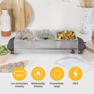 Tristar Warmhoudplaat | Tristar | 3 x 1.4 liter (200W, RVS, Deksel) BP-6283 K170109016 - 5
