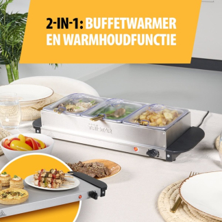 Tristar Warmhoudplaat | Tristar | 3 x 1.4 liter (200W, RVS, Deksel) BP-6283 K170109016 - 6