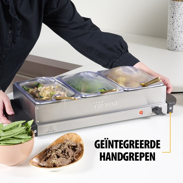 Tristar Warmhoudplaat | Tristar | 3 x 1.4 liter (200W, RVS, Deksel) BP-6283 K170109016 - 9