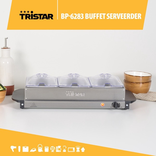 Tristar Warmhoudplaat | Tristar | 3 x 1.4 liter (200W, RVS, Deksel) BP-6283 K170109016 - 10