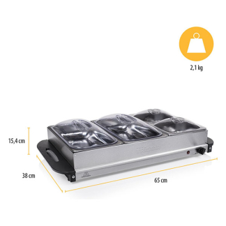 Tristar Warmhoudplaat XL | Tristar | 2 x 2.4 liter en 2 x 1 liter (300W, RVS, Deksel) BP-6285 K170109017 - 2