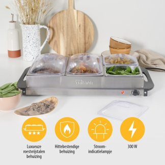 Tristar Warmhoudplaat XL | Tristar | 2 x 2.4 liter en 2 x 1 liter (300W, RVS, Deksel) BP-6285 K170109017 - 3