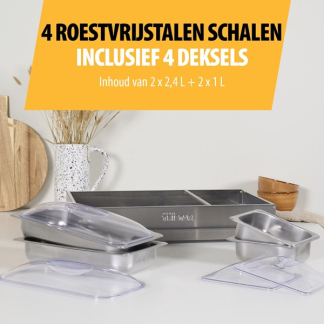 Tristar Warmhoudplaat XL | Tristar | 2 x 2.4 liter en 2 x 1 liter (300W, RVS, Deksel) BP-6285 K170109017 - 6