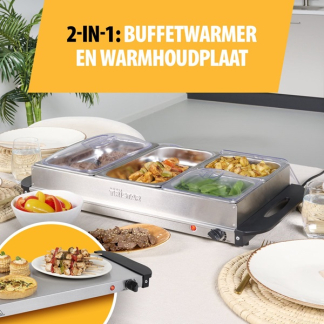Tristar Warmhoudplaat XL | Tristar | 2 x 2.4 liter en 2 x 1 liter (300W, RVS, Deksel) BP-6285 K170109017 - 7