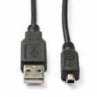 USB A naar mini USB kabel | 2 meter | USB 2.0 (Mitsumi connector, 100% koper, Zwart)