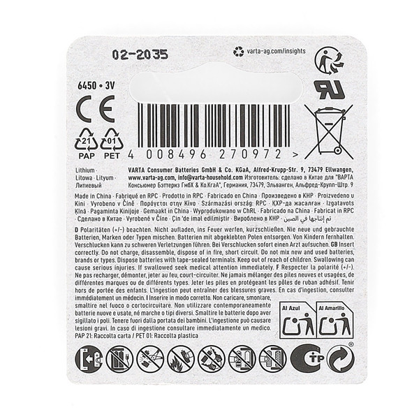 Varta Knoopcel batterij CR2450 - Varta (Lithium, 3 V) VARTA-CR2450 K105005053 - 2