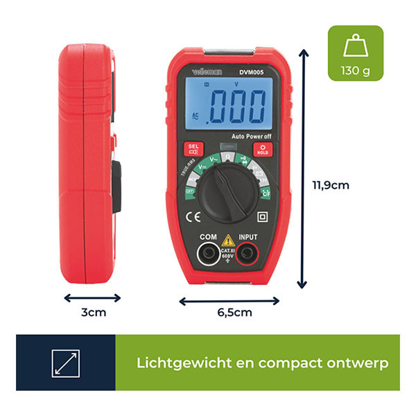 Velleman Digitale multimeter | Velleman (CAT III 600V, temperatuur, NCV, Zaklamp) DVM005 K170114421 - 5