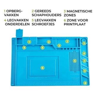 Velleman Soldeermat | Velleman | 450 x 300 mm (Antistatisch, Siliconen, Vakken, Magnetische zones) AS11 K100906080 - 3