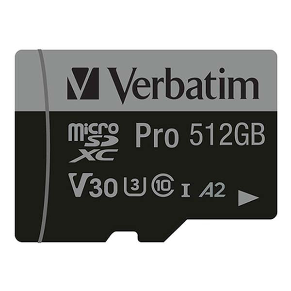 Verbatim Micro SDXC kaart met adapter | Verbatim | 512 GB (Pro, Class 10, Water- en schokbestendig) 47046 K170301118 - 2