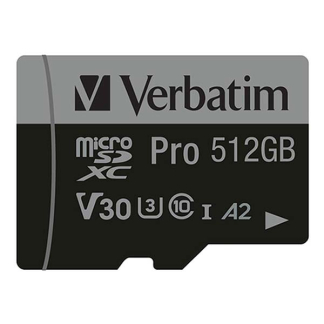Verbatim Micro SDXC kaart met adapter | Verbatim | 512 GB (Pro, Class 10, Water- en schokbestendig) 47046 K170301118 - 2