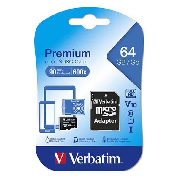 Verbatim Micro SDXC kaart met adapter | Verbatim | 64 GB (Premium, Class 10) 44084 K170301120 - 3