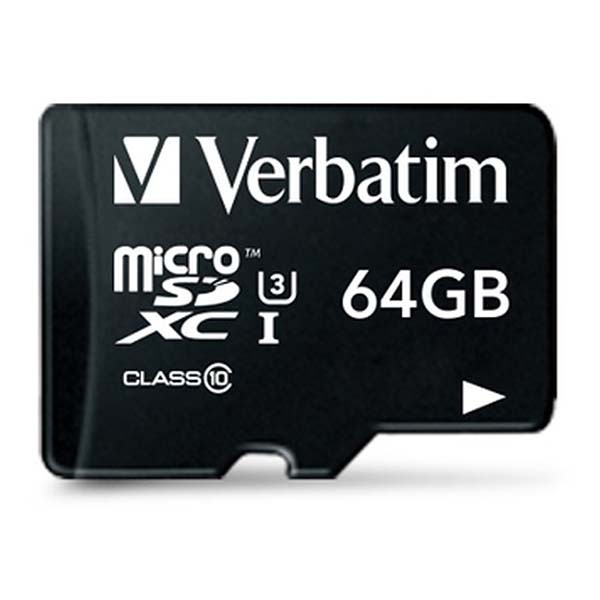 Verbatim Micro SDXC kaart met adapter | Verbatim | 64 GB (Pro, Class 10, Water- en schokbestendig) 47042 K170301119 - 2