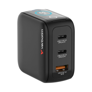 Verbatim Reisoplader | Verbatim | Mini GaN Charger | Type A, C en G | 3 poorten | 65W (1x USB A, 2x USB C, Scherm) 30238 K050801129 - 3