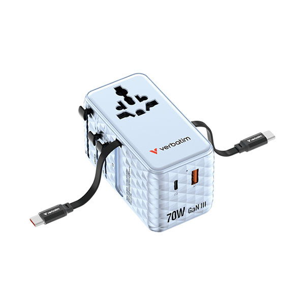 Verbatim Universele reisstekker met USB | Verbatim | Charge n Travel | Wereld naar Wereld (Uitschuifbaar, 1x USB A, 3x USB C, Blauw) 30187 K050801124 - 2