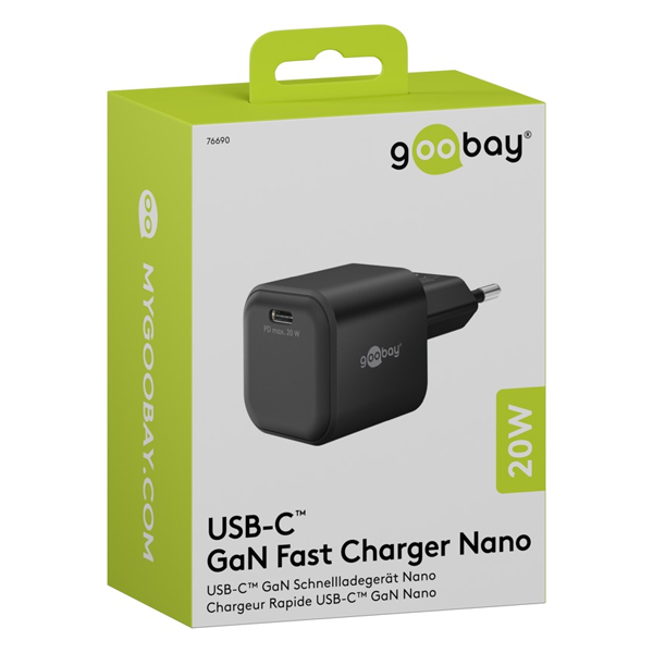 Wentronic USB C snellader | Goobay (20W, 1x USB C, Power Delivery, GaN, Zwart) 76690 K120300313 - 7