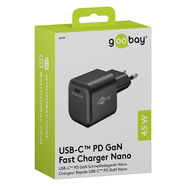 Wentronic USB C snellader | Goobay (45W, 1x USB C, Power Delivery, GaN, Zwart) 80238 K120300317 - 7