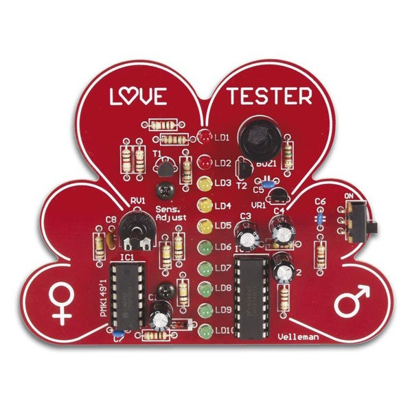 Whadda Soldeerkits | Whadda | Liefdesmeter (9V, 10 leds, Schakelaar, Batterij) MK149 WSSA149 K100901023 - 1