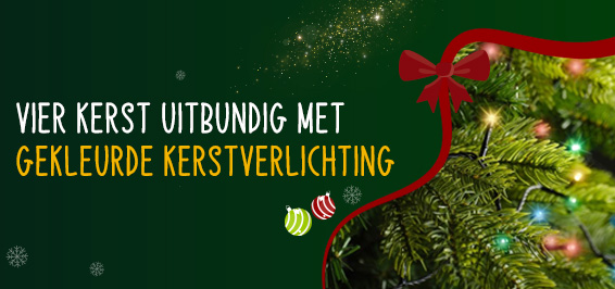 Vier kerst uitbundig met gekleurde kerstverlichting