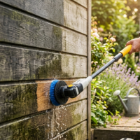Schutting schoonmaken met reinigingsborstel
