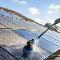 Zonnepanelen schoonmaken met reinigingsborstel