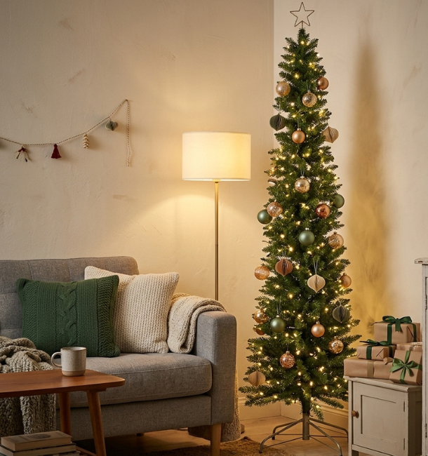 In kleine woning kerst vieren: smalle kerstboom