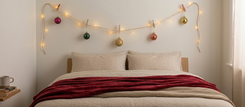In een kleine woning kerst vieren: kerstballen slinger